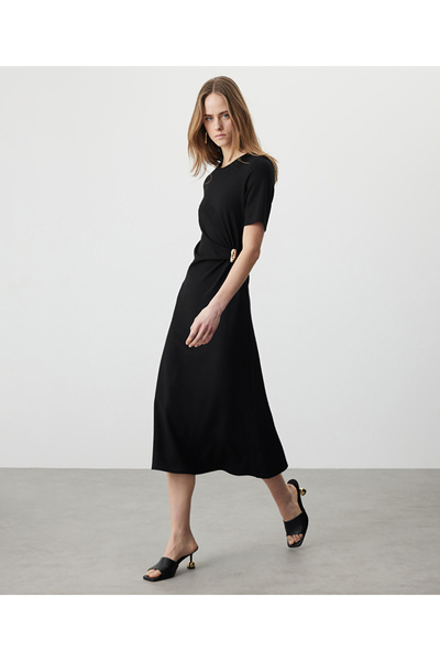 Metal Buckle Combed Cotton Dress