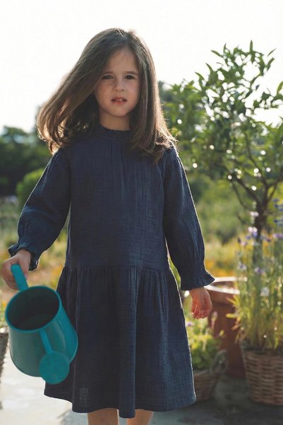 Organic Muslin Dress 2-10 Years Dark Blue