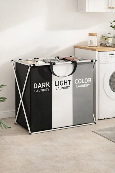 3-Compartment Folding Laundry Basket