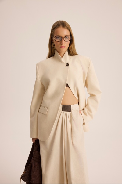 Lagoon High Collar Beige Blazer