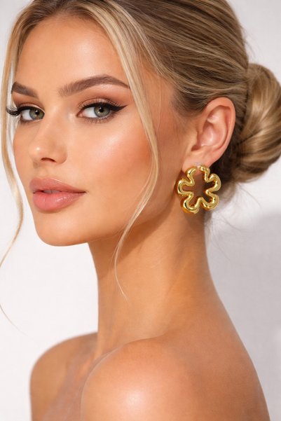 Legacy Yellow Women's Steel Wavy Flower Design Stud Earrings