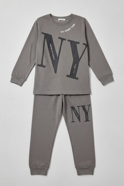 Boy's Waiter Boy Cotton Combed Cotton Pajama Set 4224 Gray