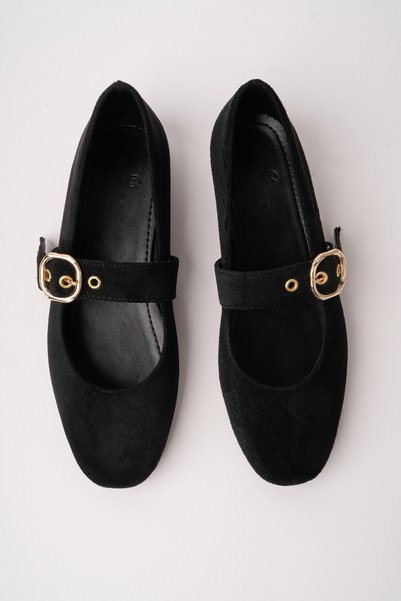 HALSEY Gold Buckled Leather Women's Ballet Flats