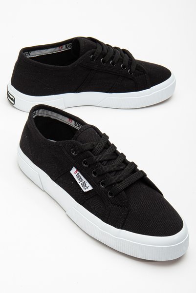 Women's Black Comfortable Fit Crepe Sole Lace-up Linen Casual Shoes