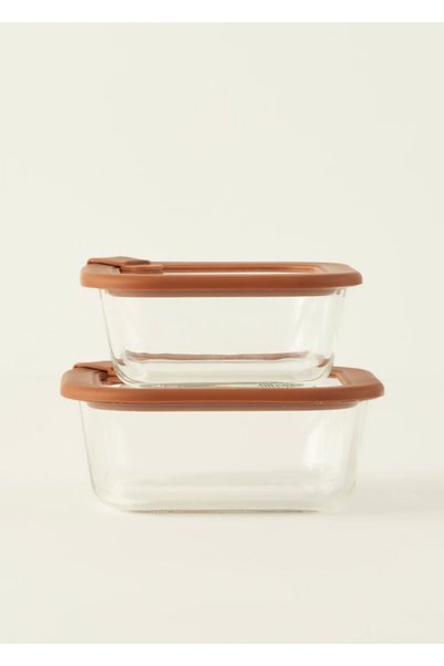 Sandy Set of 2 Glass Storage Containers Caramel