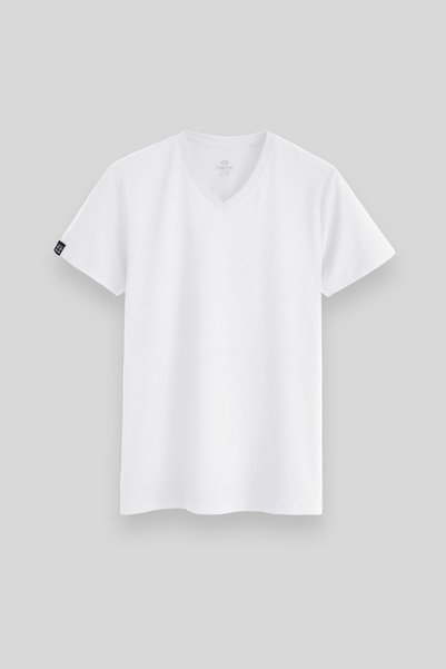 White Basic Short Sleeve Standard Fit V-Neck Men's T-Shirt - 87912