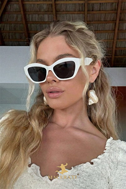 Женски Paula бели геометриски очила за сонце со UV400 филтер