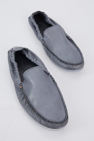 Men's Gray Comfortable Genuine Leather Loafer with Elastic Back