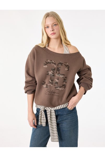 Three Thread Sh Fleece-Lined Long Sleeve B Printed Halter Neck Sweatshirt