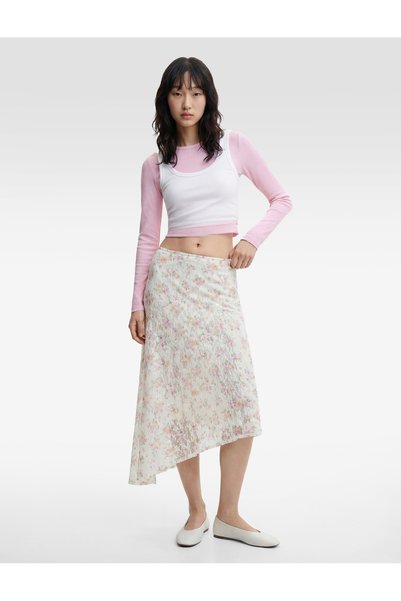 Asymmetrical Cut Floral Long Lace Skirt