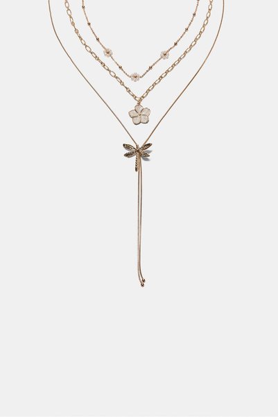 Set of 3 Flower and Dragonfly Necklaces