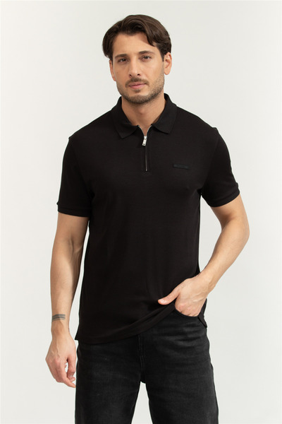 Ss Slim Supima Zip Polo Men's Polo Collar T-Shirt Black
