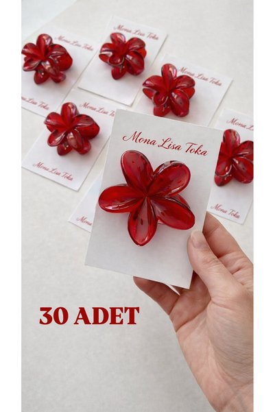 Women's Red Lotus Flower Claw Clip 30 Pieces
