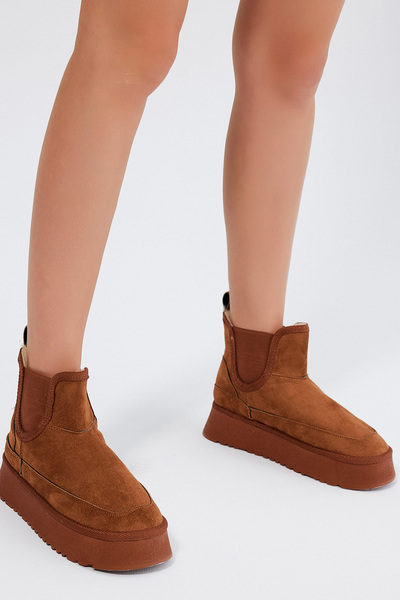 Women's Tan Suede Comfortable Fit Elastic Fur Suede Boots