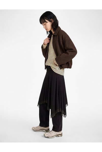 Zippered Long Sleeve Classic Collar Bomber Jacket
