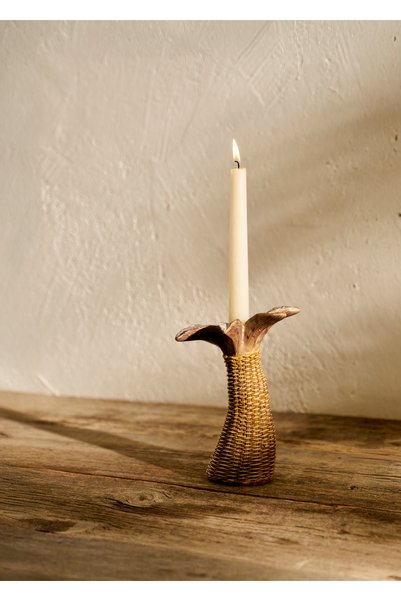 Palm Candle Holder Brown (16X13X18 cm)