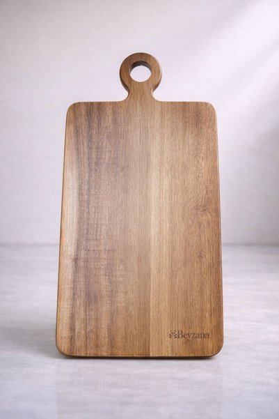 100% Natural Wood Cutting and Presentation Board with Round Handle – Stylish, Durable, Hangable Kitchen Utensil