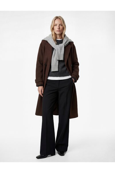 Long Sleeve Buttoned Pocketed Double-Breasted Long Oversized Cashmere Coat