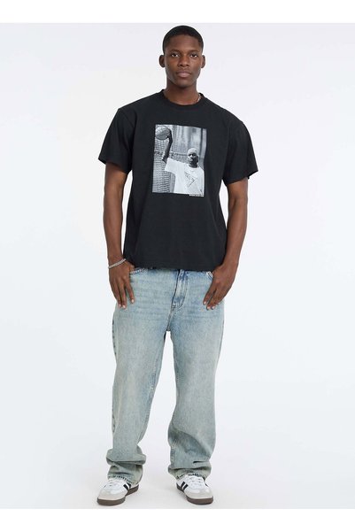 Jeans Black Men's Regular Fit Printed T-Shirt M5Bi3Kk8Fq4-Jblk