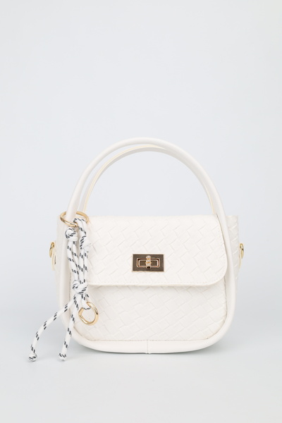 Women's White Gold Lock and Charm Detailed Adjustable Strap Burgundy Hand Shoulder and Crossbody Bag Mina