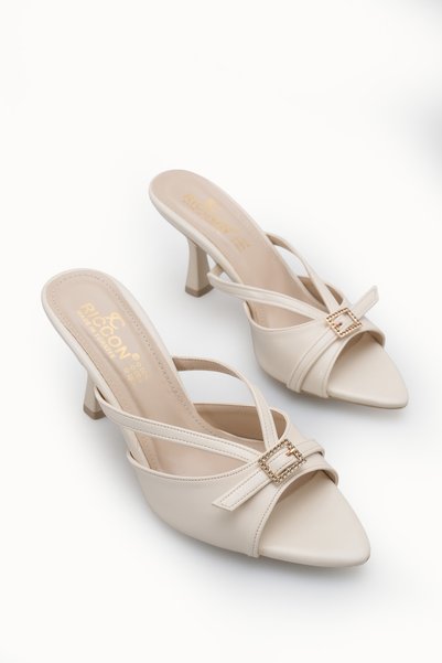 Celeste Vera Women's Thin Heeled Slippers 00121902 Beige Rustic