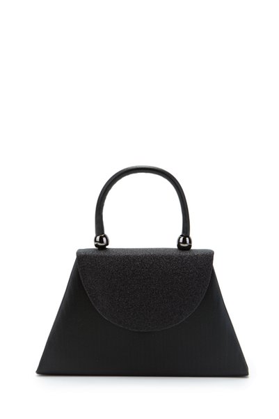 Minimalist Design Glittery Covered Lip Evening Dress Handbag Black