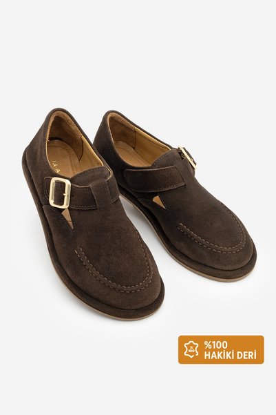 Women's Genuine Leather Loafers with Strap Masculine Casual Shoes Zepar Brown Suede