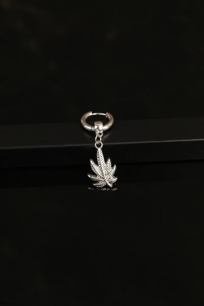 Men's Steel White Color Non-Fading Dangle Leaf Figured Hoop Earrings