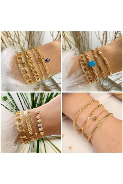Women's Yellow Plated Multi-Chain Bracelet Combination Set