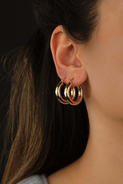 Women's Yellow Non-Tarnishing Stainless Steel Thick Hoop Earrings