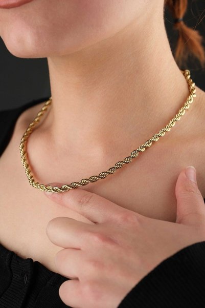 Women's Yellow Plated Thick Twisted Rope Chain Necklace