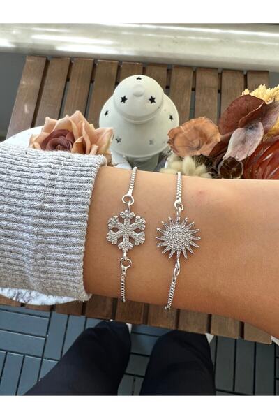 White Snowflake and Sun Figured 2-Piece Combination Women's Bracelet Set