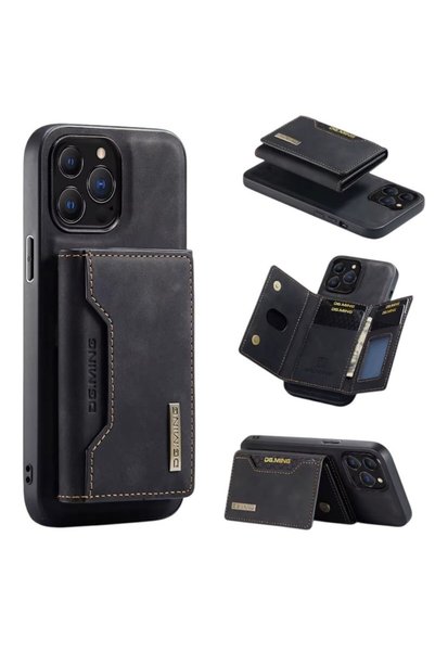 iPhone 16 Compatible Genuine Leather Ming Magnetic Magsafe Card Holder Wallet Case