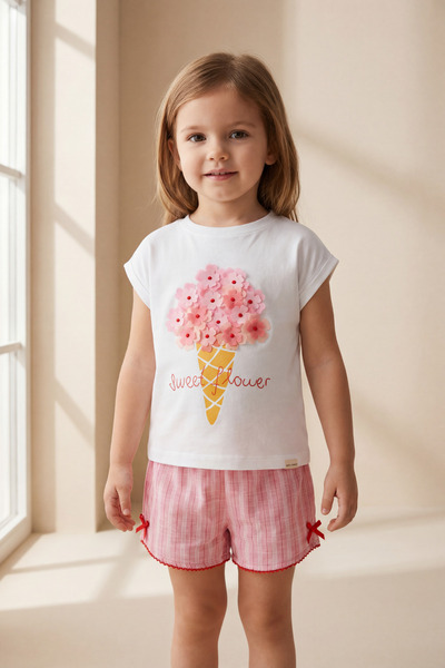 Girl's Floral 3D Floral Shorts Pajama Set Pink