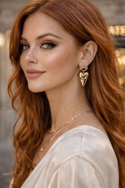 Steel Dangle Heart Eye Earrings