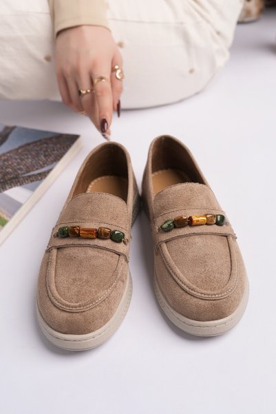 Aureva Bead Detailed Suede Women's Casual Loafer Shoes