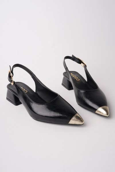 Chance Gold Toe Detailed Pointed Toe Open Back Women's Low Heel Shoes