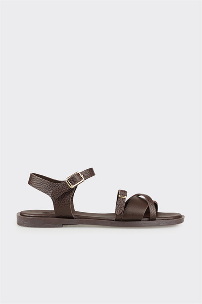 Brown Leather Women's Flat Sandals
