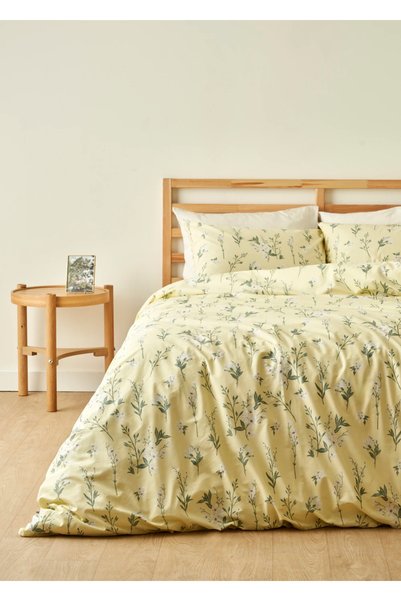 100% Cotton Ranforce Nancy Double Duvet Cover Set Yellow (200x220 cm)