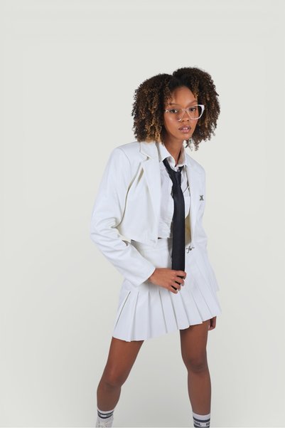 Crop Model Lined College Jacket Ecru