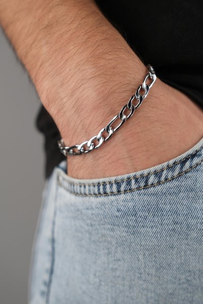 Men's White Color Tarnish-Resistant Stainless Steel Chain Bracelet