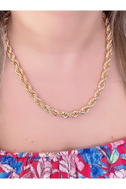 Women's Yellow Gold Thick Twisted Rope Chain Brass Necklace