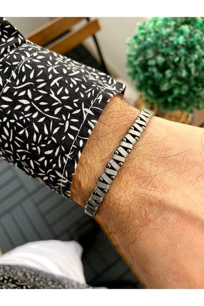 Men's Antique Gray Braided Design Non-Tarnish Jewelry Bracelet