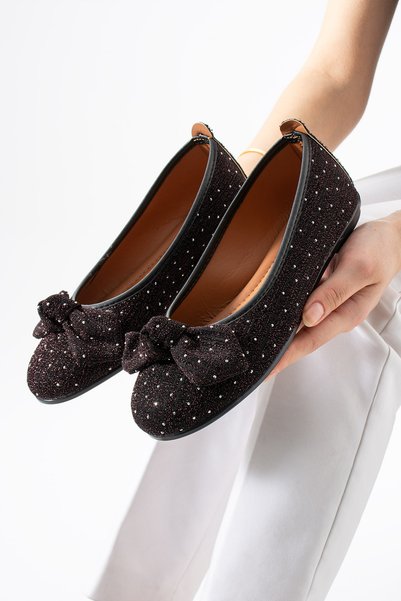Burgundy Imported Stone Bow Detail Ballerina Shoes