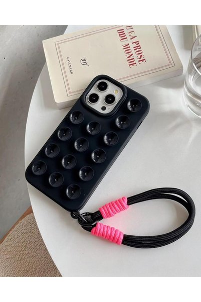 iPhone 13 Pro Max Compatible Silicone Case with Suction Cup and Hand Strap
