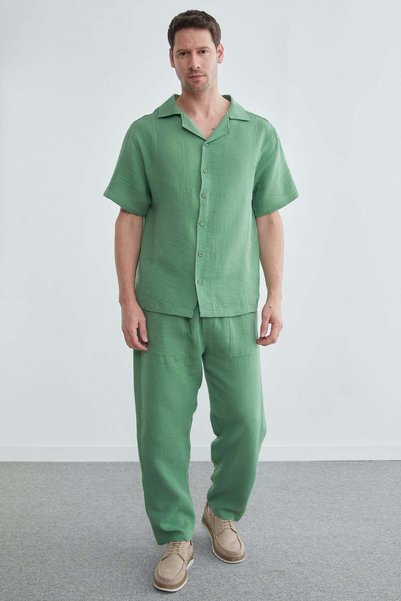 Elastic Waist Muslin Fabric Trousers