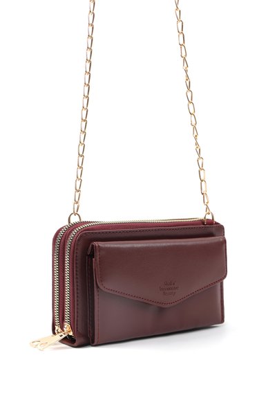 Bordo Shk271 Faux Leather Envelope Model with 5 Compartments, Chain, Phone Holder and Shoulder Bag