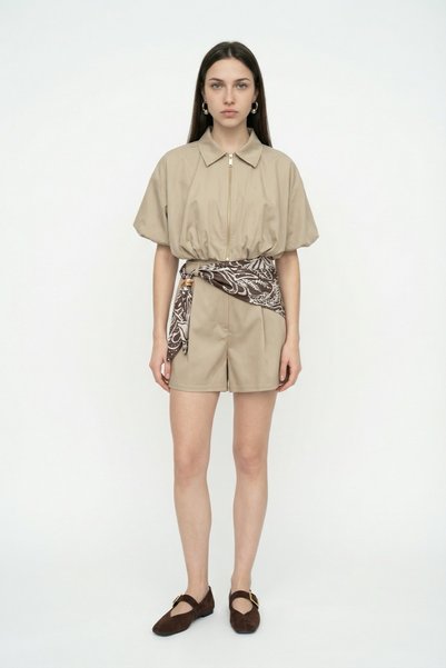 Zippered Balloon Cut Crop Jacket Beige