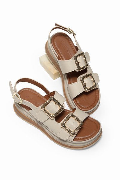 Women's Beige Comfortable Fit High Sole Buckle Sandals