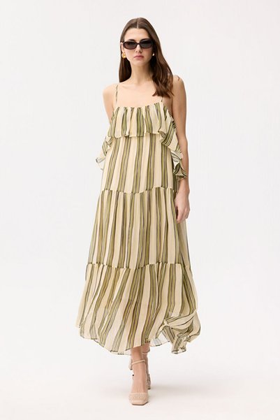 Flounced Striped Sleeveless Dress